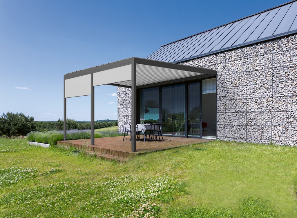 Pergola przy nowoczesnej bryle